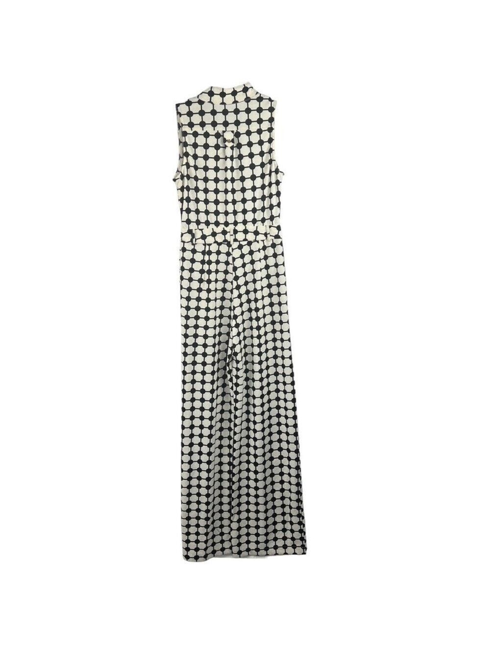 New-shop17 Black/Off White Geometric Print, Wide leg, Sleeveless S Jump Suit SM - Picture 2 of 16